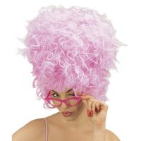 Carnaval verkleed pruik voor dames - Suikerspin model - roze - krullen