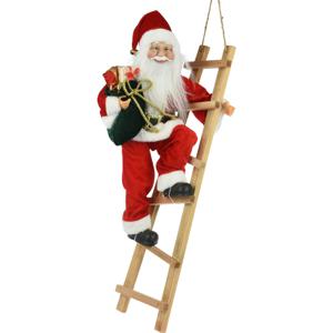 Kerstman decoratie pop - op ladder - L26 x B25,5 x H65 cm - rood - kerst - figuur - beeld