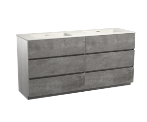 Storke Edge staand badmeubel 170 x 52 cm beton donkergrijs met Mata dubbele wastafel in mat witte solid surface