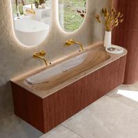 Badmeubel Mondiaz Kurve-Dlux | 145 cm | Meubelkleur Ruby | Wastafelkleur Arena | Solid surface | Wasbak linker zijde spoelbak | Zonder kraangat(en)