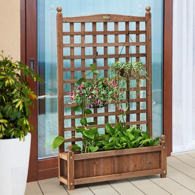 Bloembak met Klimrek Plantenbak Hout voor Klimplanten Hooibed met Spalier 64,5 x 28 x 120 cm Bruin