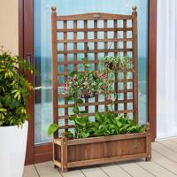 Bloembak met Klimrek Plantenbak Hout voor Klimplanten Hooibed met Spalier 64,5 x 28 x 120 cm Bruin