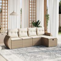 5-delige Loungeset met kussens poly rattan beige