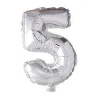 Globos Folie ballon nummer '5' zilver 40cm