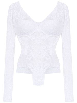 Amir Slama long sleeved lace bodysuit - Blanc