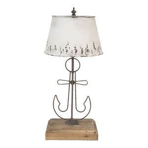 Clayre & Eef Tafellamp Ø 35x79 cm Beige Bruin Hout Ijzer Bureaulamp Beige Bureaulamp