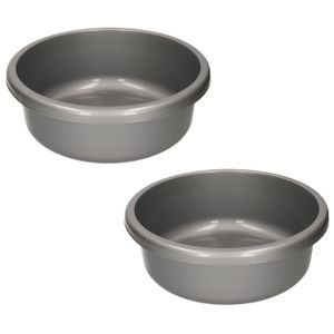 2x stuks ronde afwasteil grijs kunststof 9 liter