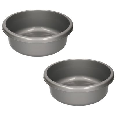 2x stuks ronde afwasteil grijs kunststof 9 liter