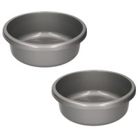 2x stuks ronde afwasteil grijs kunststof 9 liter