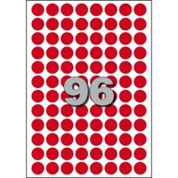 Etiket Avery A5 papier rond 15mm ROOD 960 stuks 96 per vel