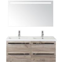 Seville Badmeubelset 120 cm - 4 Laden Craft Oak - Wastafel Djazz Dubbel met Sence Spiegel