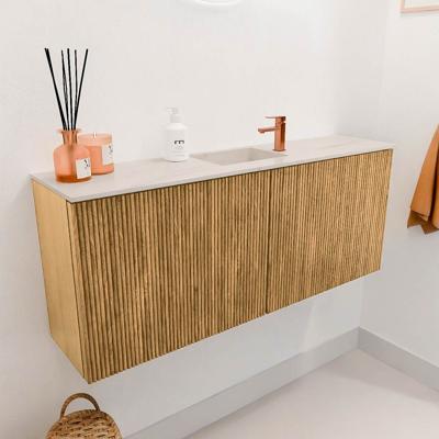 Toiletmeubel Mondiaz Joya Dlux | 100 cm | Meubelkleur Oak | Faye wastafel Meli Wasbak Midden | 1 kraangat