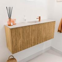 Toiletmeubel Mondiaz Joya Dlux | 100 cm | Meubelkleur Oak | Faye wastafel Meli Wasbak Midden | 1 kraangat Toiletmeubel Mondiaz Joya Dlux | 100 cm | Meubelkleur Oak | Faye wastafel Meli Wasbak Midden | 1 kraangat