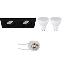 LED Inbouwspots Dubbel Mat Zwart GU10 - 6W 6400K Kantelbaar