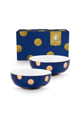 Pip Studio Set/2 Kommen Dot Delight Navy/Goud 20cm
