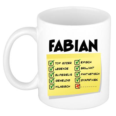 Naam mok Fabian - wit - top gozer - keramiek - 300 ml - cadeau collega beker Naam mok Fabian - wit - top gozer - keramiek - 300 ml - cadeau collega beker