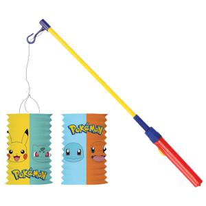 Pokemon trek lampion - multi kleuren - H28 cm - papier - met lampionstokje - 40 cm