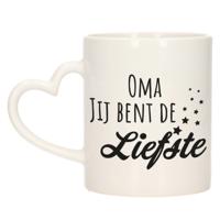 Cadeau koffie/thee mok voor oma - zwart - hartjes oor - de liefste oma - keramiek - 300 ml   -