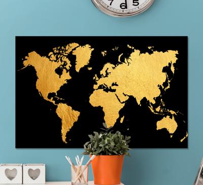 Wereldkaart canvas schilderij Zwart en goud