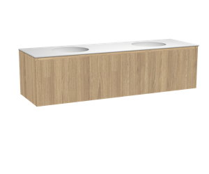 Balmani Fila zwevend badmeubel 180 x 55 cm naturel eiken met Tablo Still dubbele wastafel in matte Solid Surface