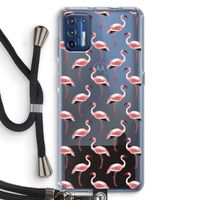 Flamingoprint groen: Motorola Moto G9 Plus Transparant Hoesje met koord