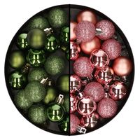 40x stuks kleine kunststof kerstballen groen en roze 3 cm   -