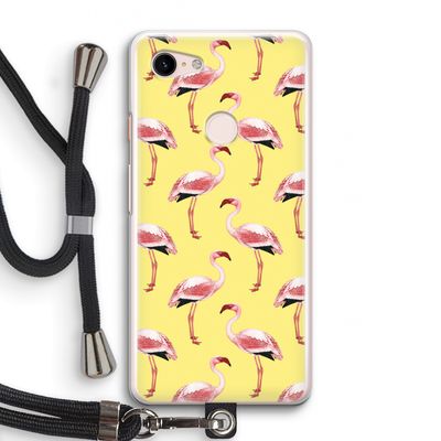Flamingo's geel: Pixel 3 Transparant Hoesje met koord
