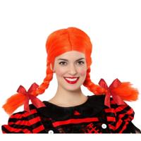 Verkleedpruik Dames Pippie - Oranje - Met lange vlechtjes - lang haar - Holland - Nederland