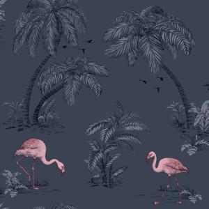 DUTCH WALLCOVERINGS DUTCH WALLCOVERINGS Behang flamingo petrolblauw