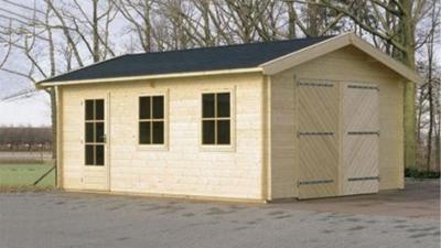 Lugarde G1 Garage 500x300 cm 44 mm vurenhout blank- Zadeldak- Onbehandeld vurenhout- Lugarde