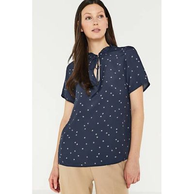 Expresso top met all over print en ruches donkerblauw