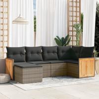 6-delige Loungeset met kussens poly rattan grijs