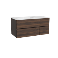 Storke Edge zwevend badmeubel 110 x 52 cm notenhout met Mata asymmetrisch linkse wastafel in solid surface mat wit - thumbnail