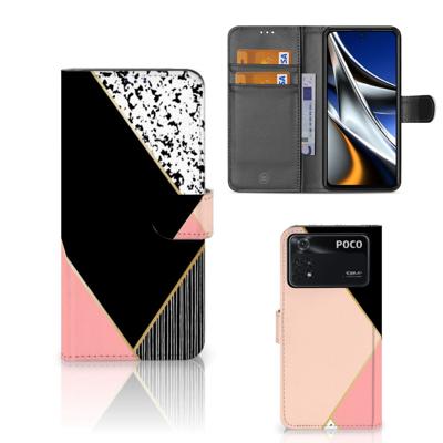 Xiaomi Poco X4 Pro 5G | Book Case | Zwart Roze Vormen
