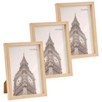 Fotolijst - 3x stuks - houtlook - kunststof/glas - 15 x 20 cm - voor foto van 13 x 18 cm - staand/ha