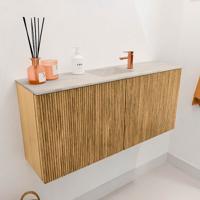Toiletmeubel Mondiaz Joya Dlux | 90 cm | Meubelkleur Oak | Faye wastafel Ostra Wasbak Midden | 1 kraangat