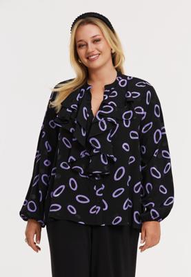 Yoek Blouse LOOPS | Zwart | Maat 42/44