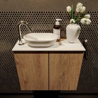 Mondiaz Fowy toiletmeubel 60cm washed oak met blad en waskom talc links 1 kraangat