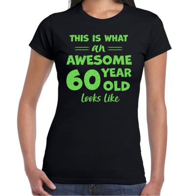 Verkleed T-shirt voor dames - leeftijd 60 jaar - awesome - zwart - glitter groen - Verjaardagsfeest Verkleed T-shirt voor dames - leeftijd 60 jaar - awesome - zwart - glitter groen - Verjaardagsfeest