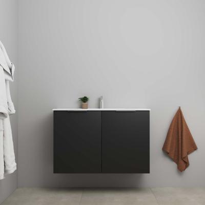 On-Line Onderkast - 100 cm - Bouwpakket - 2 Deuren met Greep - Porseleinen Wastafel - 1 Kraangat - Mat Zwart