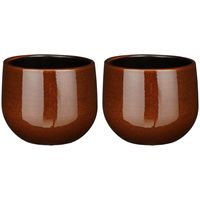 2x Stuks Plantenpot/bloempot keramiek terra bruin speels licht gevlekt patroon - D16/H14 cm