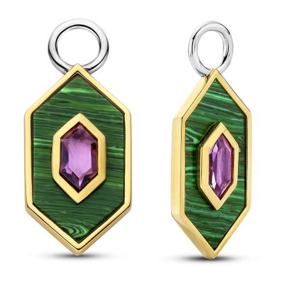 TI SENTO-Milano 9271MA Oorbedels zilver-synth.kristal-zirconia goud-en zilverkleurig-groen-paars 11 x 27 mm