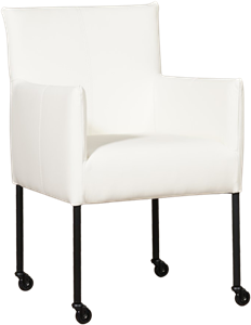 Witte leren moderne kuipstoel Desire - poot rond zwart met wiel - Toledo Leer Purewhite (wit leer)