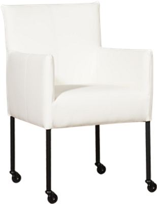 Witte leren moderne kuipstoel Desire - poot rond zwart met wiel - Toledo Leer Purewhite (wit leer)