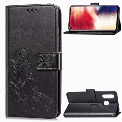 Lucky Clover bloemen patroon leergeval aangedrongen Galaxy A8s met houder & kaartsleuven & portemonnee & Hand Strap (zwart)