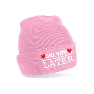 Wintersport muts voor volwassenen - ski you later - roze - one size - Apres ski beanie