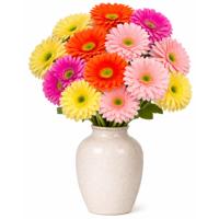 Boeket Kunstbloemen Gerbera's - H60 cm - 4 kleuren mix - 14x stelen kunstbloemen