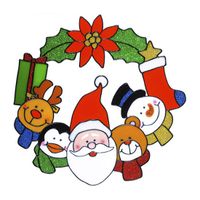 Kerst decoratie stickers kerstkrans met kerstman plaatje 30 cm   - - thumbnail