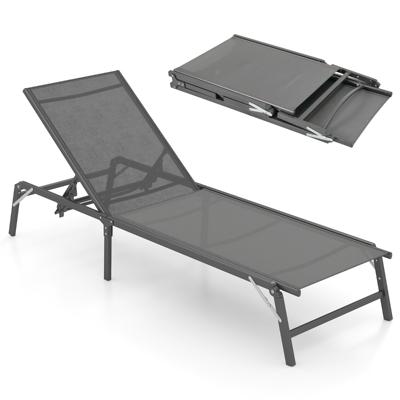 Opvouwbare Ligstoel met in 5 Standen Verstelbare Rugleuning Ademend Materiaal Stevig Metalen Frame Ligstoel voor Buiten Grijs