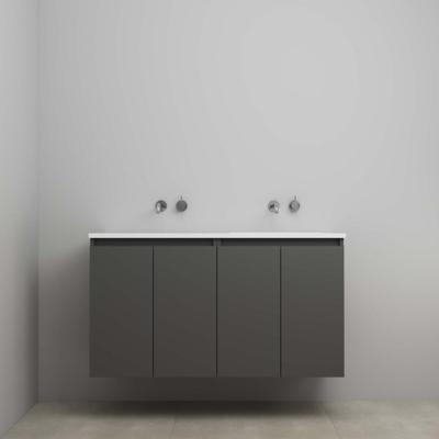 On-Line Onderkast - 120 cm - Voorgemonteerd - Greeploos 4 Deuren - Acryl Wastafel - Kraangat naar Keuze - Mat Antraciet